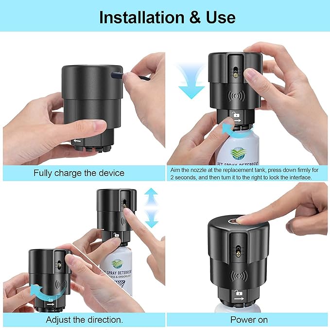 Cat Spray Deterrent System, Automatic Cat Deterrent Spray, Motion Activated Pet Deterrent Spray System for Cats & Dogs Odorless Pet Deterrent, Senses Pets Up to 3 Feet Away, Friendly & Safe Black
