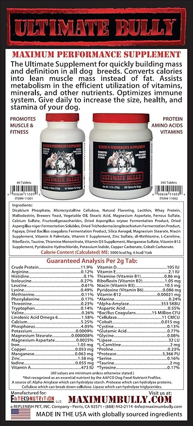 Ultimate Bully - Maximum Performance Canine Supplement, 60 Tablets, Made in The USA