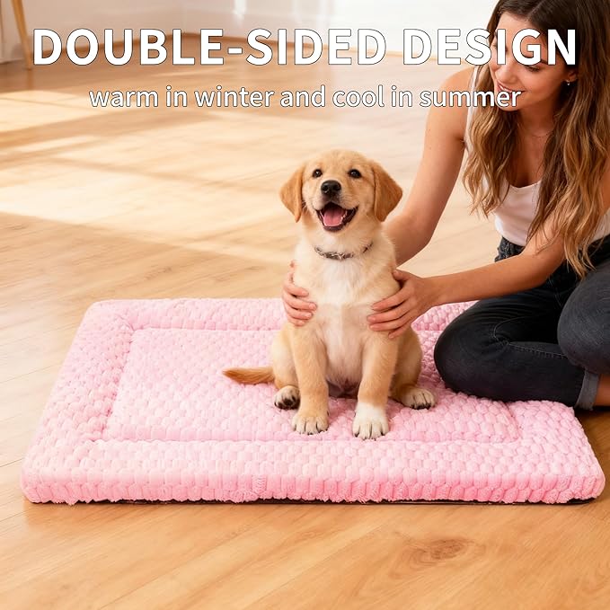 Dog Bed Mat,Reversible & Ultra Soft Kennel Pad-Machine Washable Pet Bed for Dogs & Cats-All-Weather Crate Liner for Crates,Carriers & Travel (Pink, 24" L x 18" W x 1.5" Th)