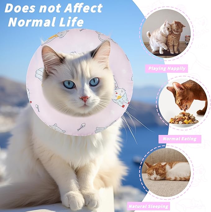 Soft Cat Cone Collar, Cute Cats Recovery Collar Suitable for Small, Medium, Large cat,Elizabethan Neck Collar for Cats After Surgery (Pink Cat, Medium)