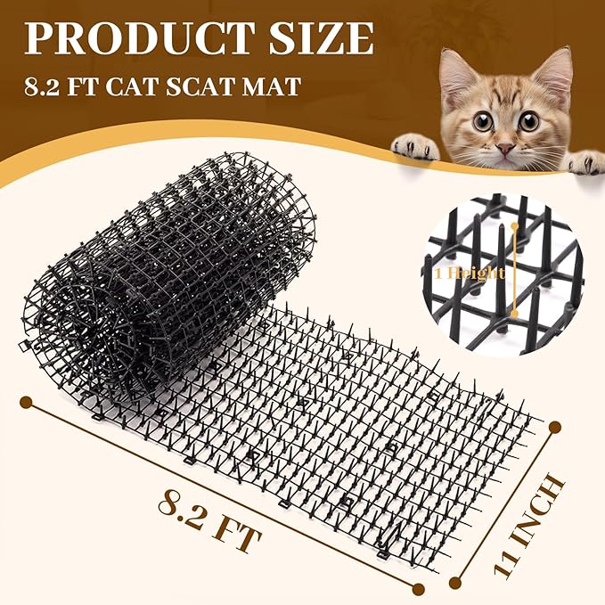 Hmyomina 16.4FT Cat Scat Mat for Cats - Anti-Digging Prickle Strips to Repel Cats, Include 6 Staples, Humane & Easy to Install Outdoor/Indoor Spike Mat