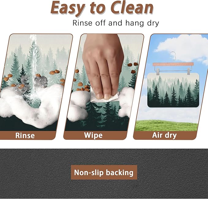 Misty Forest Pet Feeding Mat,Absorbent Quick-Dry Cat Dog Food and Water Bowl Mats,Non-Slip Rubber Backing Mat,Cat Dog Accessories Supplies 12"x20"