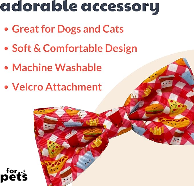 Huxley & Kent Pet Bow Tie for Dogs & Cats - Adjustable Hook & Loop Collar Accessory - Cute & Comfortable for Holidays & Celebrations - Fast Food Frenzy, Small