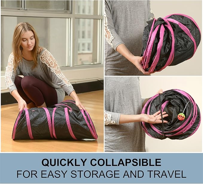 Cat Tunnel - Collapsible 3 Way Quatrefoil Play Toy - Tube Fun for Rabbits, Kittens, and Dogs - Quatrefoil Brown/White