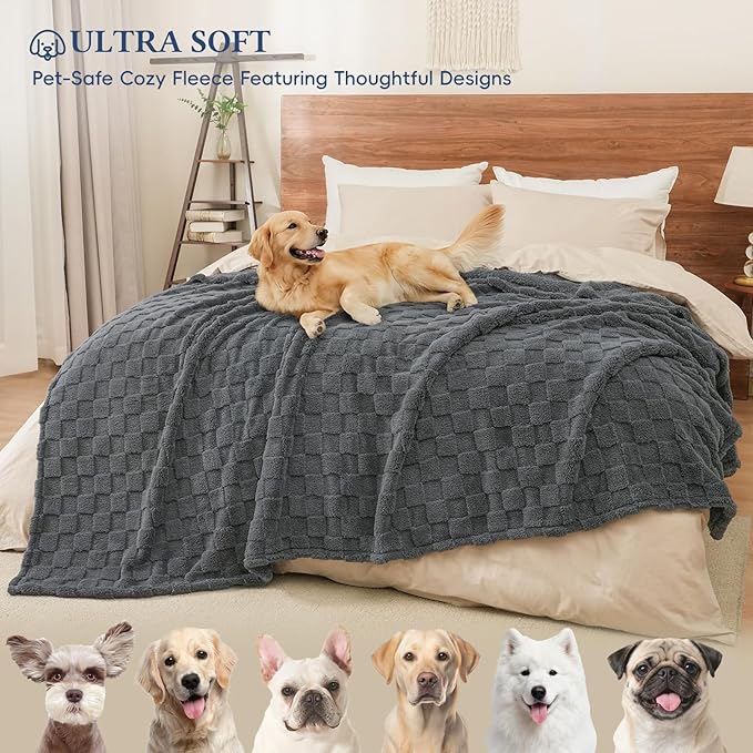 David's Home Large Dog Blankets Washable Pet Bed Cover, Soft Fluffy Fuzzy Cat Puppy Blanket with Premium 300GSM Fleece for Pet Kitten Doggy, Dark Grey, 50x60IN
