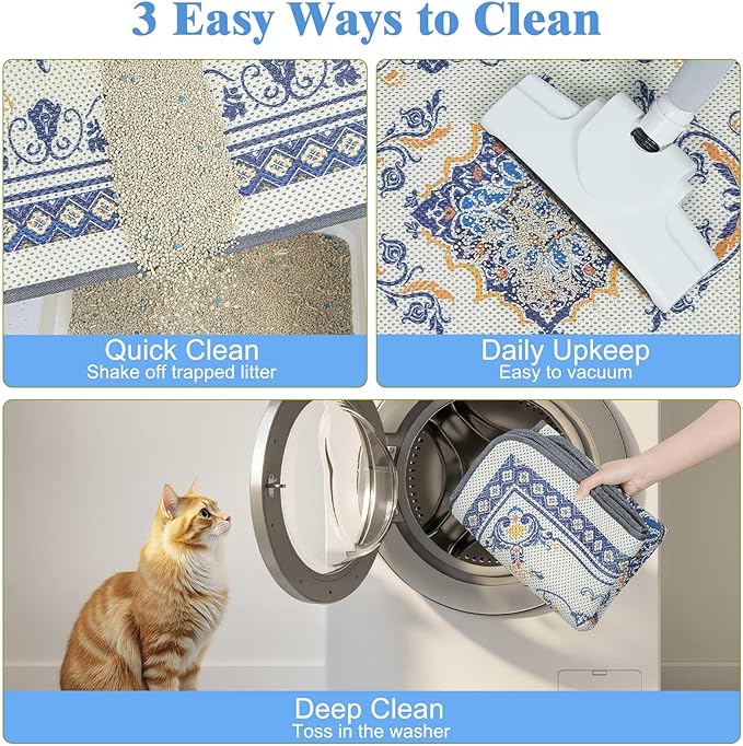 Unicorn Catcher 24X15in Cat Litter Mat Machine Washable Soft 3D Air Mesh Litter Box Rug Non-Slip Backing Quick Dry Scatter Control for Paws,Blue