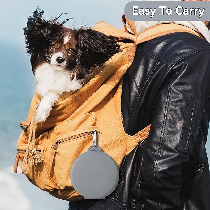 Collapsible Dog Water Bowl 2 in 1 Foldable Pet Food and Water Bowl Portable Cats Dishes with Carabiner Clip for Traveling Hiking Camping Walking (Grey)