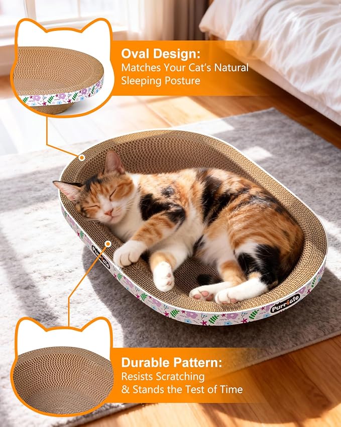 4PCS Cat Scratcher Bowl Set, Durable Cardboard Cat Scratcher Bed, Beginner-Friendly for Cats, No Shedding, Oval Lounger Design, Eco-Friendly & Long-Lasting