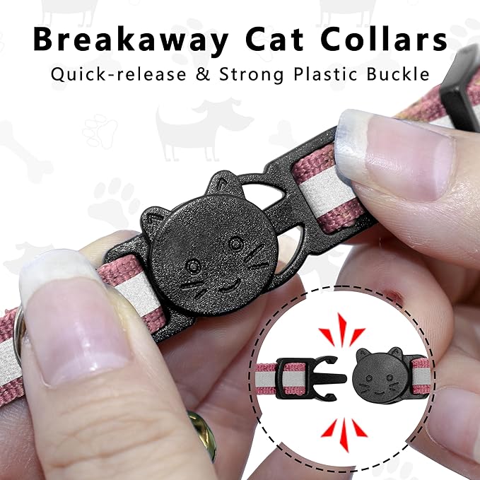 Cat Collar with Air Tag Holder, Reflective Kitten Collar with Bell, Breakaway Airtag Cat Collar for Boys Girls Cats, GPS Tracker for Cats 0.4’’ Width Adjustable Safe Kitty Collar, Pink