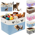 Custom Dog Toy Basket with Name Photo, Personalized Toys Clothing Storage Bins for Dogs Cats Pet,Collapsible Doggy Box Customized for Toy Food Blue