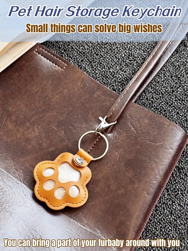 Pet Hair Storage Keychain, Dog Cat Fur Container Collector Keepsake, PU Leather Memorial Keyring, Collar Bag Charms