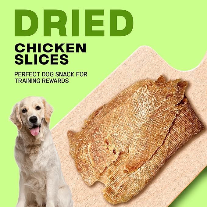 100% Dried Chicken Slices Dog Treats - 120g Single Ingredient Jerky, High Protein (68%) Real Chicken Breast Snacks, Natural Training Rewards for All Dogs, Grain-Free & Low Fat
