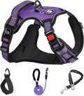 NESTROAD No Pull Dog Harness,Adjustable Oxford Dog Vest Harness with Leash,Reflective No-Choke Pet Harness with Easy Control Soft Handle for Large Dogs(Large,Purple)