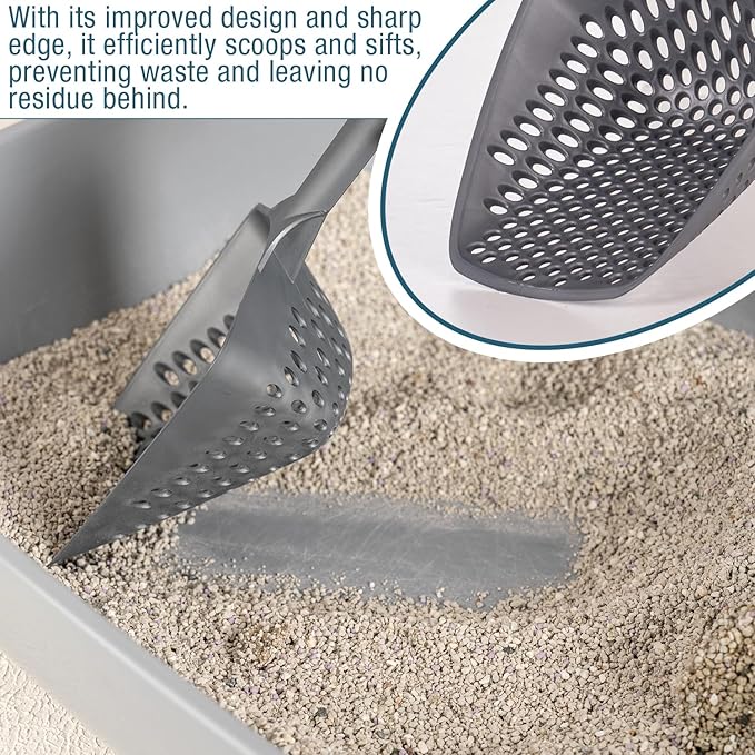 Set of 1 Cat Litter Scoop with Small Holes, Deep Sifting Shovel for Fine Litter, Reptile Terrarium Sand & Rabbit Pooper Lifter, Hanging Handle Poop Scooper (Black, Set of 1)