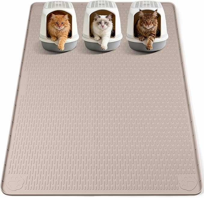 Cat Litter Mat, XXL Extra Large 70" x 45" Silicone Mat Litter Trapping Mat for Scatter Control, Soft on Kitty Paws, Easy to Clean (Khaki)