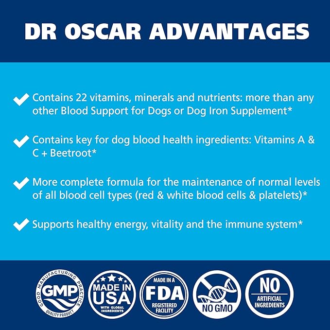 3in1 Blood Aid, Immunity & Energy for Dogs, Iron Supplement for Dogs, Helps Maintain Blood Health, Normal Red Cells Levels & Normal Clotting Function, 120 Tablets