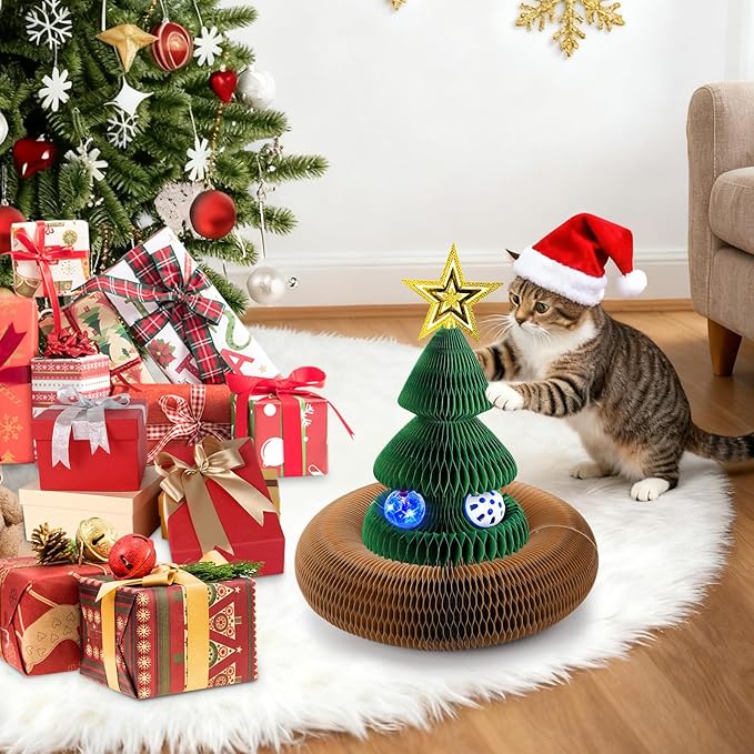 4 Pack Magic Organ Cat Scratching Board Toy Foldable Interactive Cat Toy with 8 PCS Ball Reversible Infinity Style Magic Organ Cat Toy for Indoor Cats Claw Care,Mental Stimulation,Enrichment Play