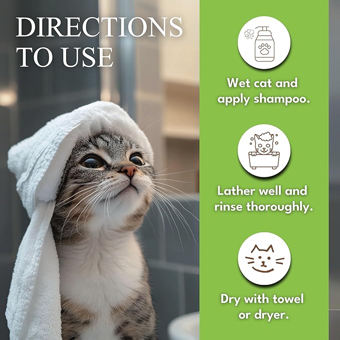 2-in-1 Cat Shampoo and Conditioner – Persian Cat Shampoo – Kitten Shampoo for Cats – Cat Shampoo for Dandruff – Pet Shampoo for Cats with Aloe Vera, Coconut & Walnut – 10.14floz