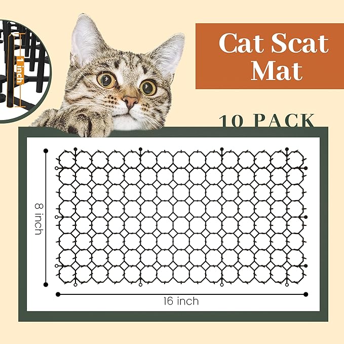 Hmyomina 16 x 8 Inch Scat Mat for Cats, 10 Pack Cat Scat Mat with Spikes - Deterrent Mat for Cats and Dogs - Cat Deterrent Outdoor & Indoor