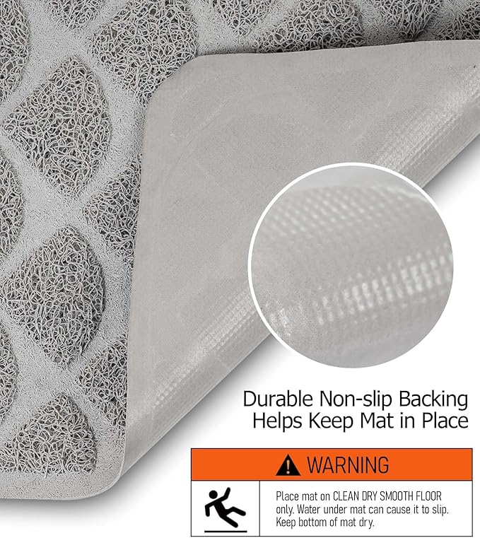 Conlun Cat Litter Mat Litter Trapping Mat, 47” x 35” Premium Durable PVC Cat Litter Box Mat with Scatter Control, Non-Slip, Less Waste Kitty Litter Mat, Soft on Kitty’s Paws, Urine Waterproof, Grey