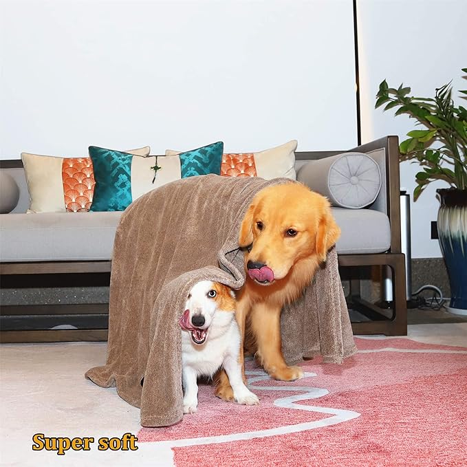 Extra Large Dog Towel Super Absorbent Soft Microfiber Pet Bath Grooming Towels for Drying Dogs and Other Pets (XL-55" * 36", Brown)