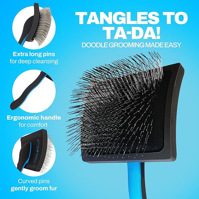 Slicker Brush for Dogs Detangler, Poodle Pin Dematting Dog Hair Brushes, Extra Long Pin Slicker for Goldendoodle, Cockapoo, Cavapoo, Tangle-Free Grooming Shiny Coat Pet Brushes