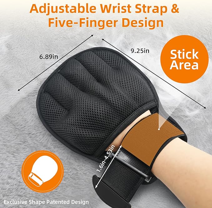 Pet Hair Remover Glove for Cats & Dogs, Patented Adjustable Strap, Reusable Five-Finger Grooming Glove, Non-Slip Fit, Removes Pet Hair from Couch, Carpet, Laundry & Car Seat, 2Pcs