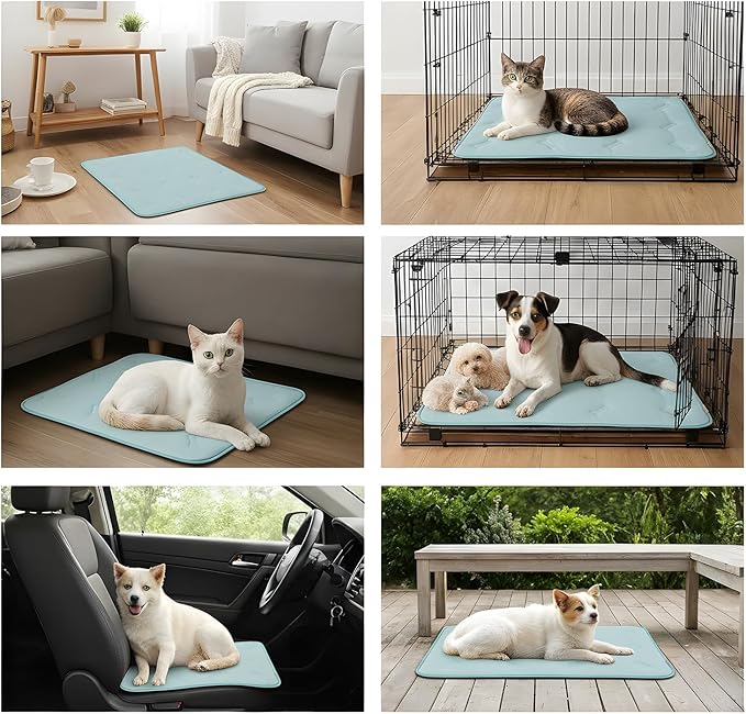 Cooling Pet Mat – 31x28.5 Dog or Cat Cool & Comfy, Soft Breathable Self-Cooling Pad, Pet-Safe, Durable, Perfect for Hot Weather, Naps, Crates, Cars, Couch, Washable, Take Anywhere, Blue