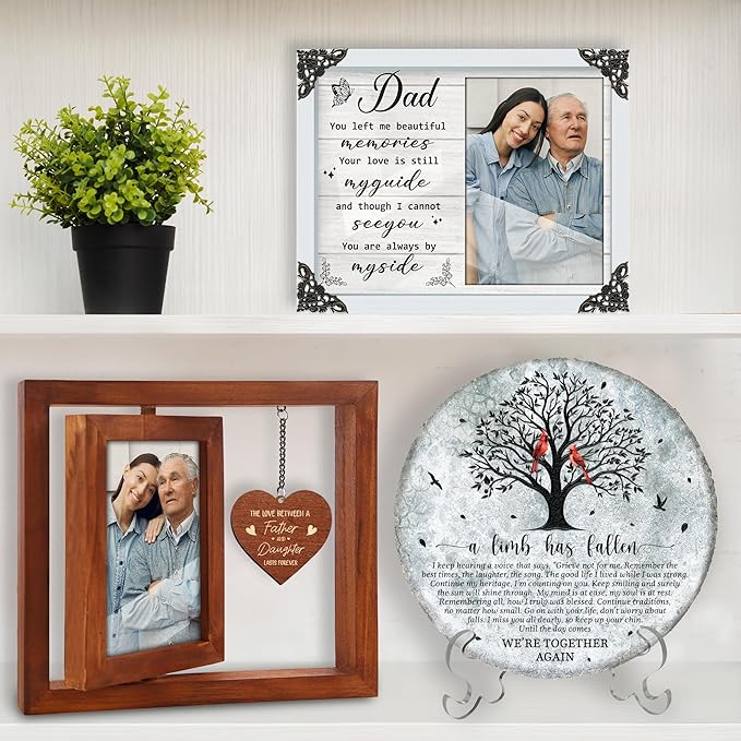 Rotating Picture Frame Father's Day Gift, Frame Fits 4x6 Photo for Dad, To the World You Are a Dad Wooden Keepsake Idea Father Stepdad Birthday Gift from Daughter Son Tabletop Decor HR-DAD-WAL