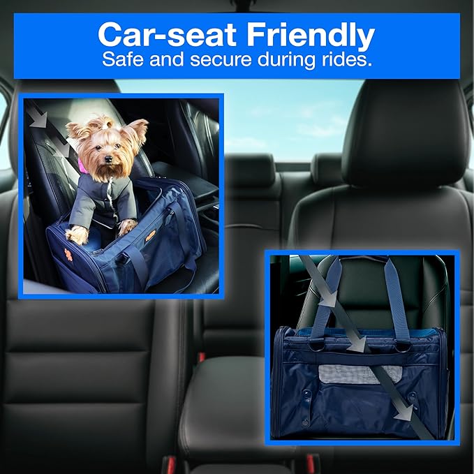 Deluxe Soft Cat Carrier (Navy Blue) & Dog Travel – Foldable, Spacious Pet Bag for Travel & Car Trips – TSA Approved, Locking Zippers, Great for Kittens, Small Dogs & Cats