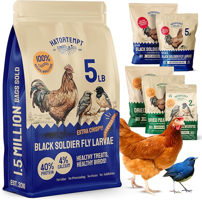 Hatortempt 5lb Dried Black Soldier Fly Larvae - More Calcium Than Mealworms for Chickens - High Protein Chicken Feed Treats for Laying Hens, Wild Birds and Duck Food