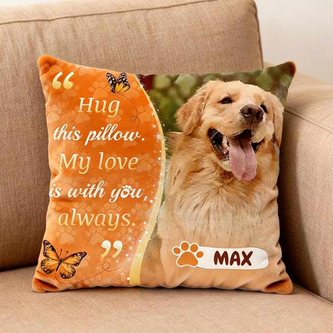 Pet Memorial Throw Pillow | Personalized Custom Pillow, a Warm & Comforting Gift for Remembering Beloved Dogs and Cats (D, 20＂×20＂)
