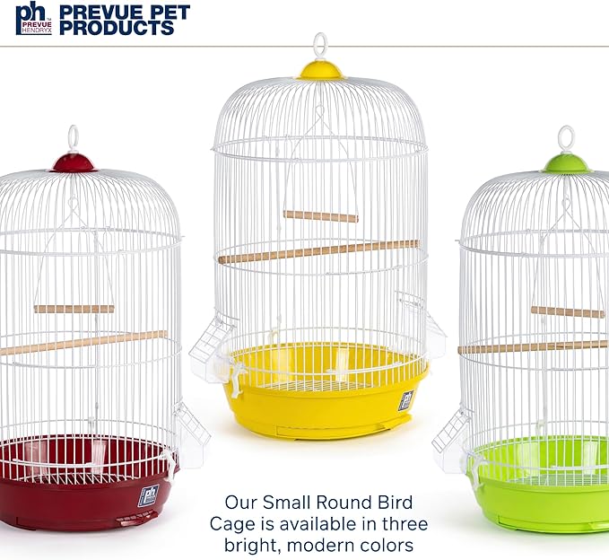 Prevue Pet Products Classic Round Bird Cage - Ideal for Finches, Canaries, Parakeets, and Other Small Birds, Indoor Traditional Style Birdcage with Circular Hook for Hanging - Red