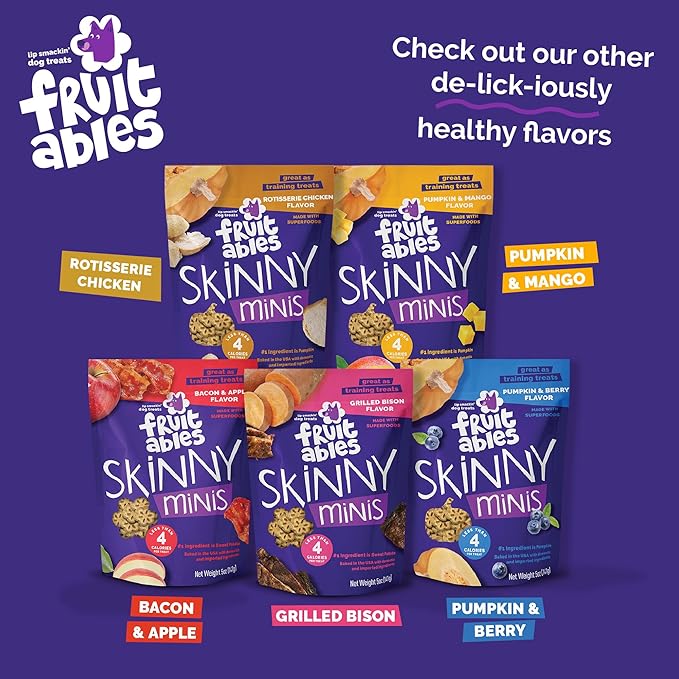 Fruitables Skinny Mini Dog Treats, Healthy Pumpkin Treat for Dogs, Low Calorie & Delicious, Puppy Training, No Wheat, Corn or Soy, Made in The USA, Pumpkin and Berry Flavor, 12oz