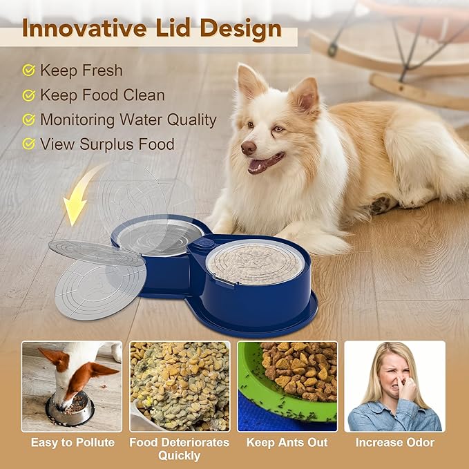 Newget Stainless Steel Dog Bowl Set with Lids, 304 Metal Dual Food & Water Bowls for Dogs & Cats, Large Capacity Pet Feeder with Cover Keeps Food Fresh, Anti-Skid Dog Dish for Small/Medium/Large Pets