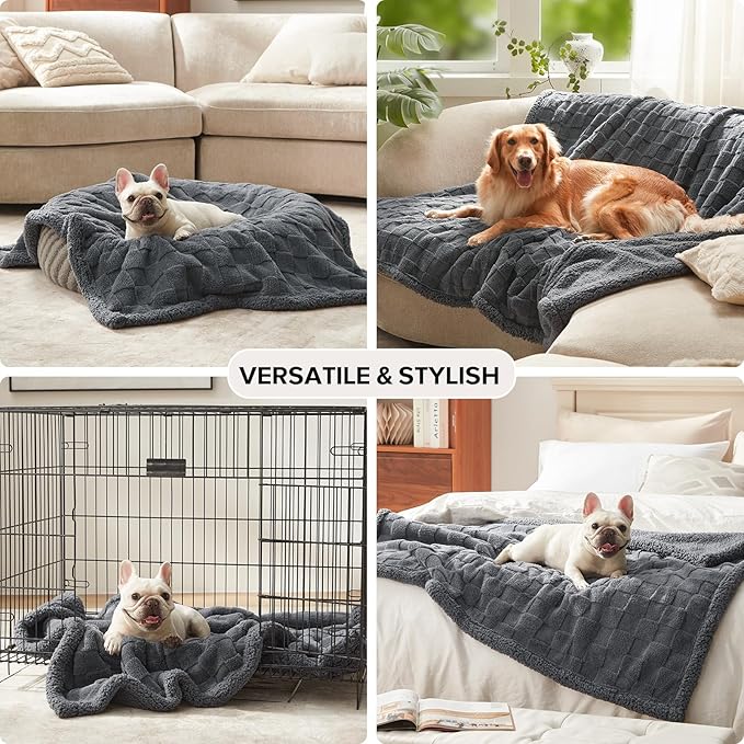 GASUR Waterproof Dog Blankets for Large Dogs, Dog Blanket for Couch Bed, Fleece Pet Blanket for Furniture Sofa Protector, Soft Pet Throw Blankets for Crate Car Outdoor, Washable, 50"x60",Grey