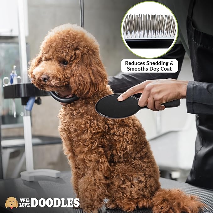 Pin Brush for Dogs, Pet Grooming Detangler Pin Dog Brush, Dog Brush for Shedding and Removing Loose Fur, Lightweight Beech Wood with Silver Plated Pins for Dogs with Long Hair [We Love Doodles]