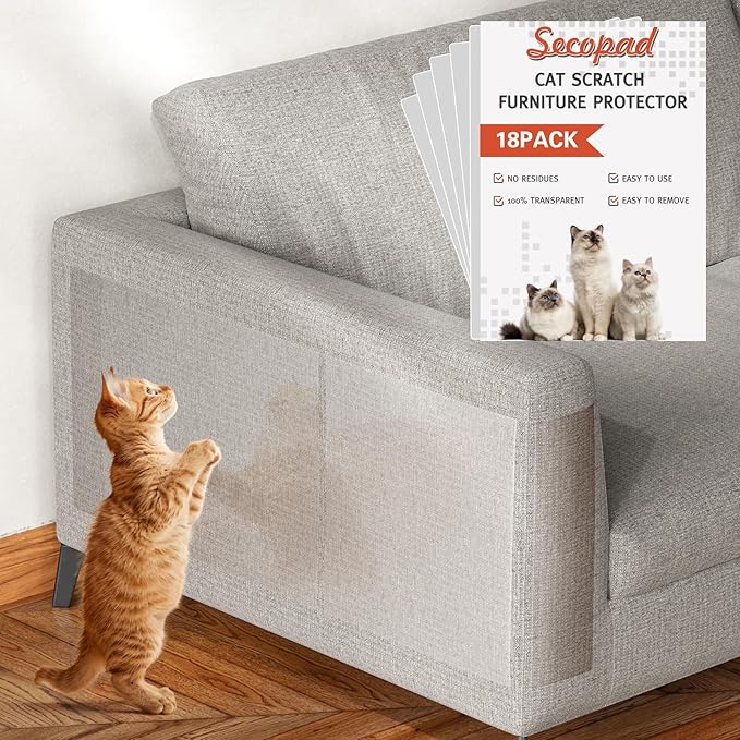 18 PCS Large Cat Scratch Furniture Protector, Transparent Couch Protector from Cat Claws, Single-Sided Self Adhesive Anti Pet Deterrent Sofa Cover, 14IN