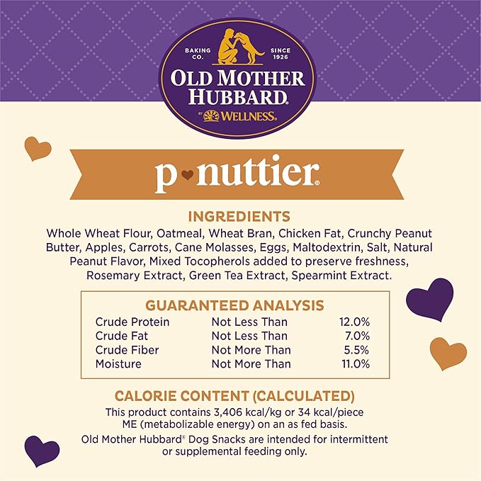 Old Mother Hubbard Wellness P-Nuttier Dog Biscuits, Natural, Training Treats, Peanut Butter Flavor, Small Size, (20 Ounce Bag) (Pack of 2)