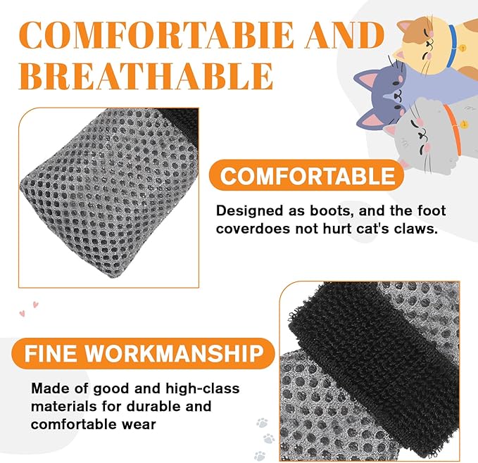 4 Pcs Cat Mittens to Prevent Scratching Adjustable Cat Claw Protectors Covers Mesh Breathable Cats Shoes Kitten Shoes Socks Booties Anti Scratch Kitten Foot Covers for Pet Bathing Cutting Nails