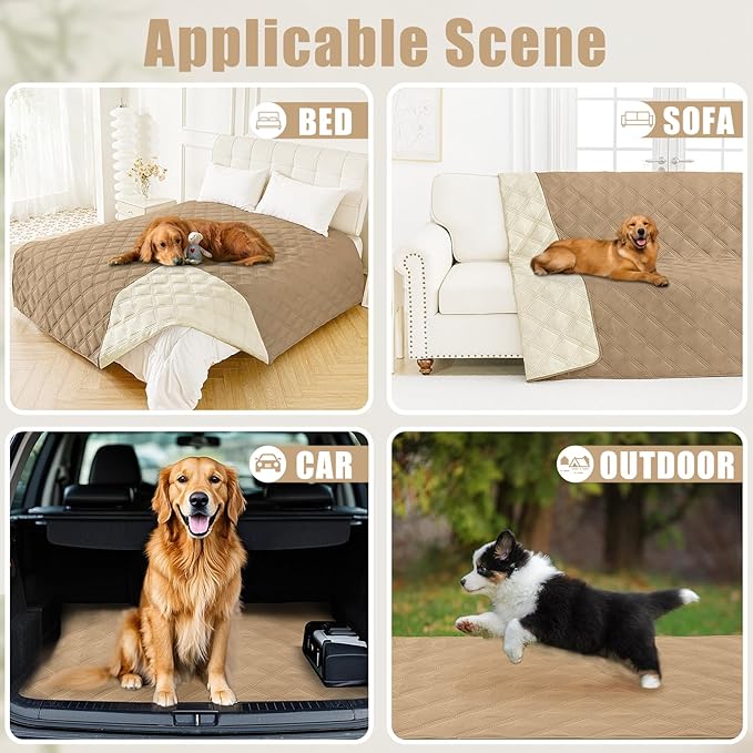 Smiry Waterproof Dog Bed Cover Blanket 40x70, Soft Reversible Pet Blanket, Washable Leakproof Cats Dogs Couch Cover for Sofa, Couch, Furniture, Camel/Beige
