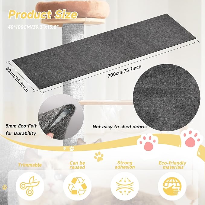 Cat Scratch Furniture Protector, 78.7''x15.8'' Trimmable DIY Self-Adhesive, Durable Corner Scratcher Couch Protectors from Cat Claws for Sofa, Tree Shelves & Scratching Posts (Dark Gray)