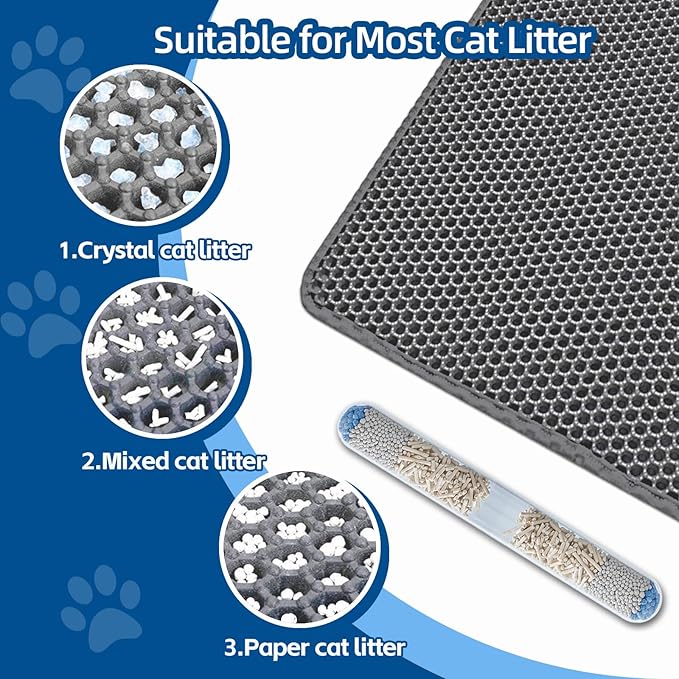 EVA Honeycomb Cat Litter Mat - Cat Litter Scatter Control Mat, 2-Layer Waterproof and Urine-Proof | Non-Slip | Easy Clean | for Single-Cat Households, 23.4"x14.7" Gray