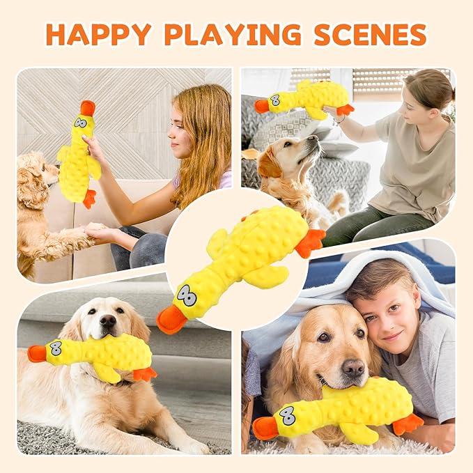 Dog Toys for Aggressive Chewers, 2026 Upgraded Cute Yellow Duck Dog Toys for All Dogs, Indestructible Squeaky Plush Toys with Built-in Squeaker for Boredom Relief (Purple)