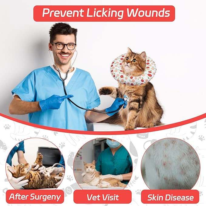 Seyezo Cat Cone Soft, Adjustable Recovery Collar for Small Medium Large Cats, Cute Donut E After Surgery, Anti-Lick Wound Healing Elizabethan for Kittens (Pink Cherry, Small)