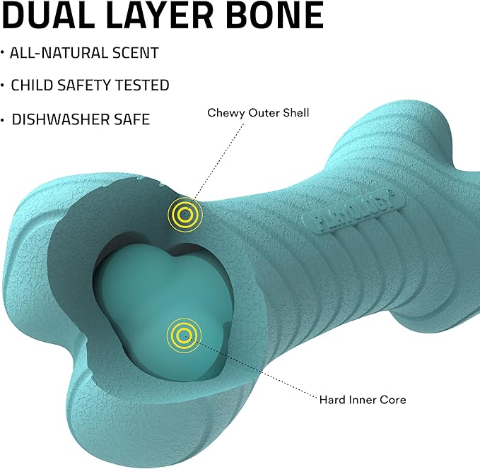 Playology Dog Toys | Dual Layer Bone Durable Chew Toy Bone for Dogs (Value 2-Pack) | Small Peanut Butter Scented Toy - Easy to Clean and Made from Non Toxic Materials