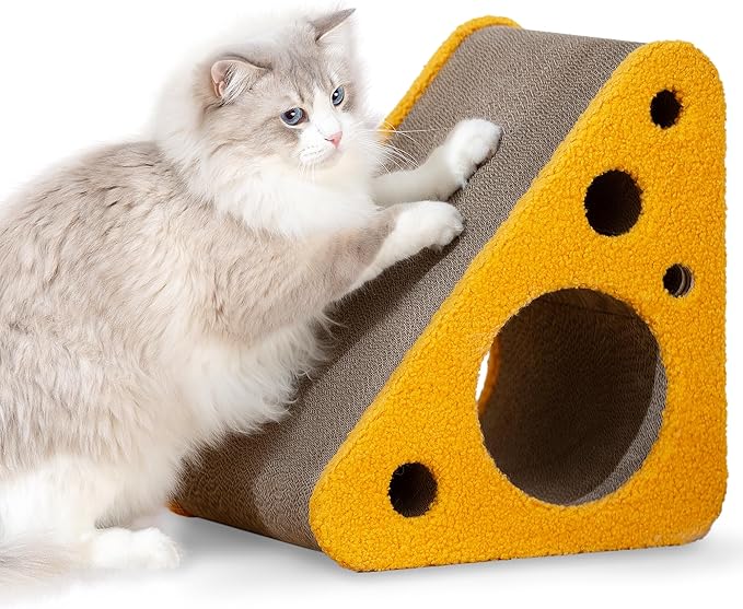 360° Reversible Cat Scratching Post, Cat Scratchers Indoor Cats, Premium Cardboard Cat Scratching Board with Cute Cheese Design and Multiple Scratching Angles, Large