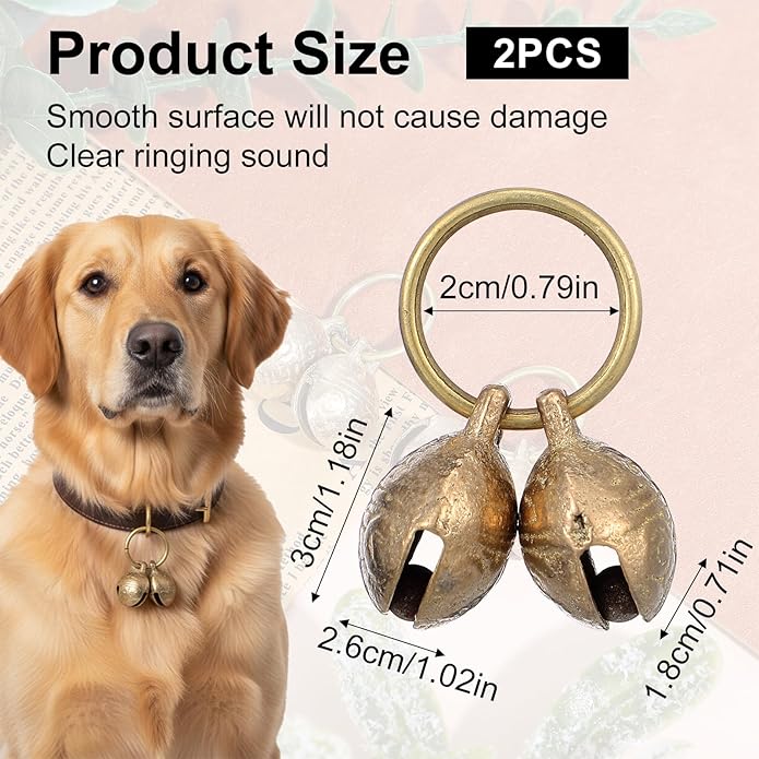 Jeffdad 2Pcs Copper Bell for Dog Collar, Brass Dog Bells Extra Loud Collar Bell for Pet Tracking Anti Lost Training Pets Pendant Accessories for Little Dogs & Cats