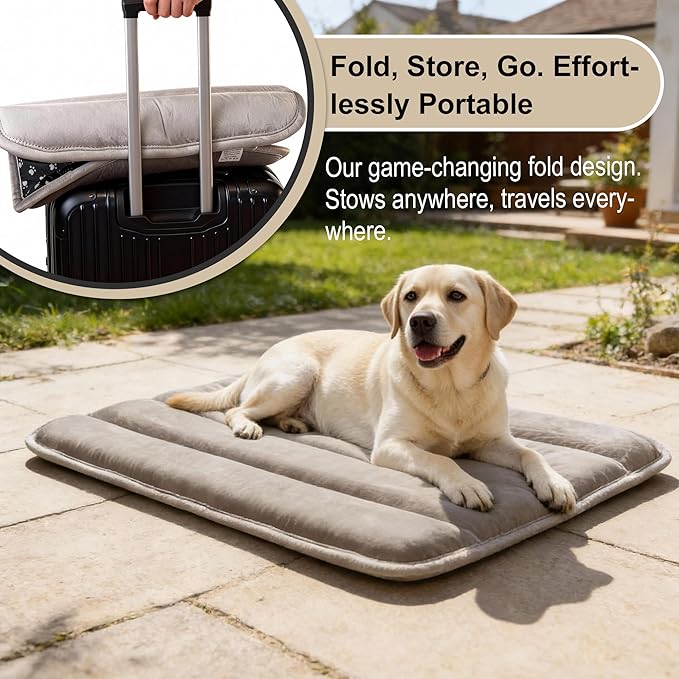 Dog Crate Pad, Ultra Soft & Anti-Slip Kennel Mat, Secure Fit for Metal Crates & Dog Cages, Washable Cozy Bed for Small Medium Large Dogs (Light Brown, L(34"*20"*1.5"))