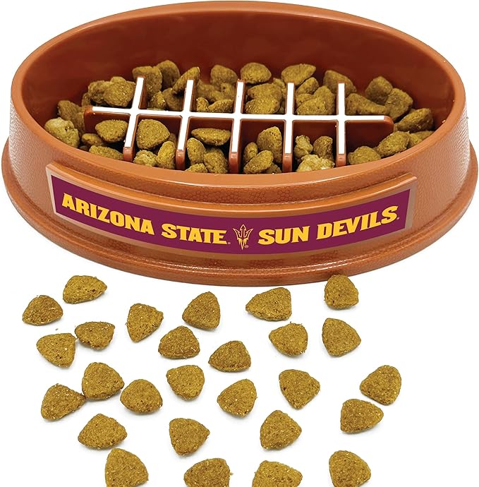 NCAA Super-Bowl - Arizona State Sun Devils Slow Feeder Dog Bowl. Football Design Slow Feeding Cat Bowl for Healthy Digestion. Non-Slip Pet Bowl for Large & Small Dogs & Cats